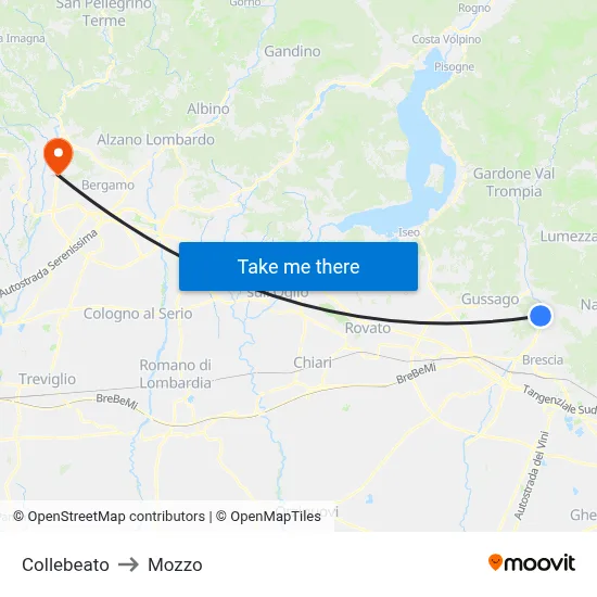 Collebeato to Mozzo map