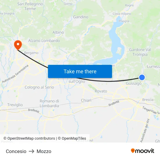 Concesio to Mozzo map