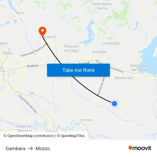 Gambara to Mozzo map