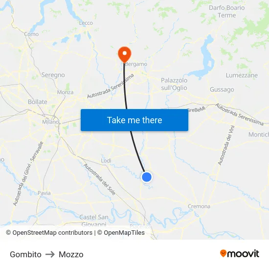 Gombito to Mozzo map