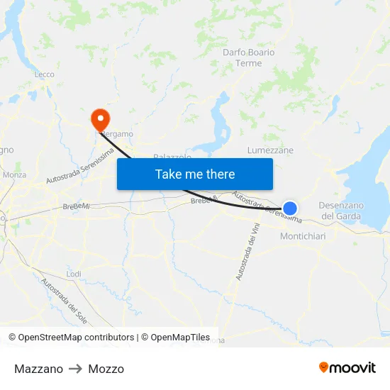Mazzano to Mozzo map