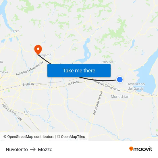 Nuvolento to Mozzo map