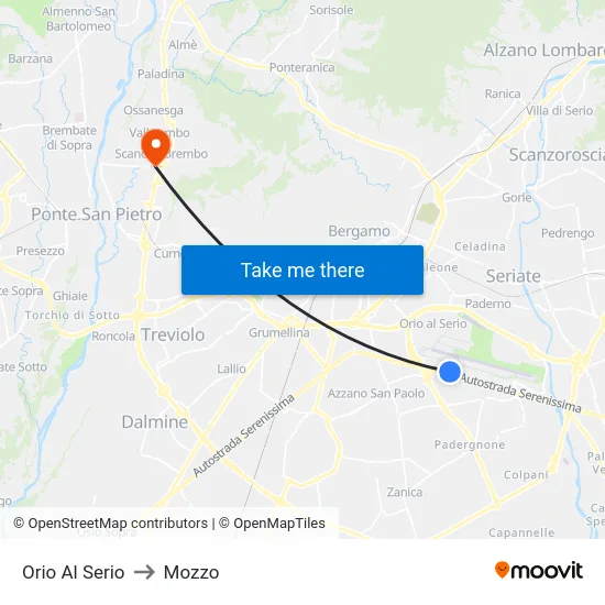 Orio Al Serio to Mozzo map