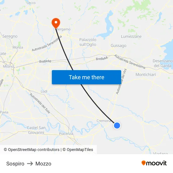 Sospiro to Mozzo map