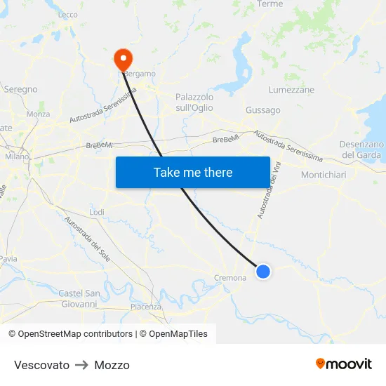 Vescovato to Mozzo map
