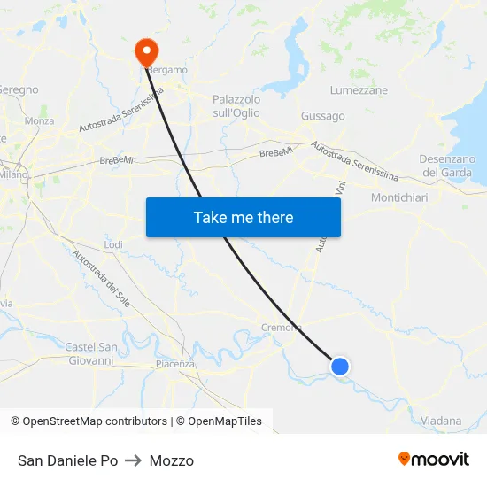 San Daniele Po to Mozzo map