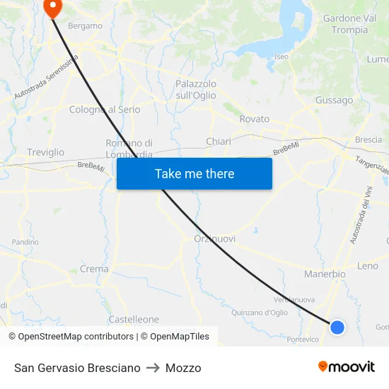 San Gervasio Bresciano to Mozzo map