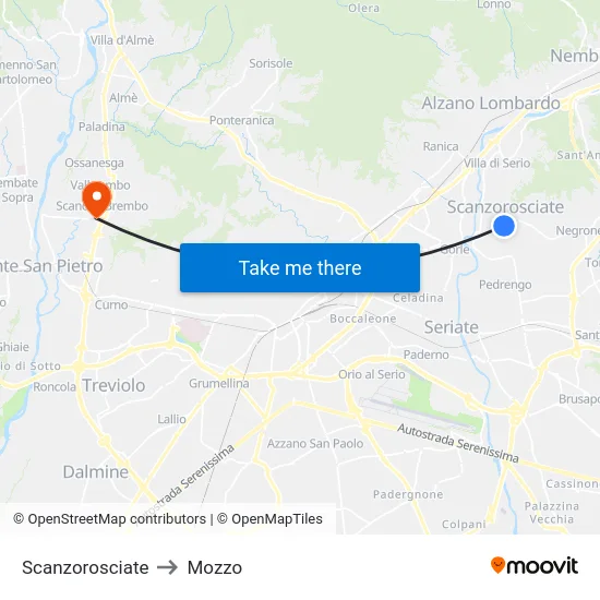 Scanzorosciate to Mozzo map