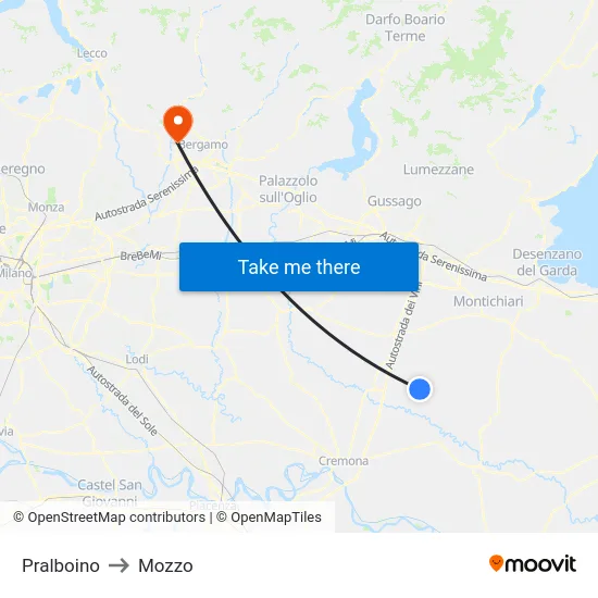 Pralboino to Mozzo map