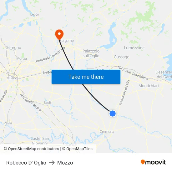 Robecco d'Oglio to Mozzo map