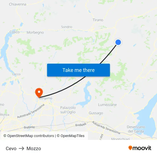 Cevo to Mozzo map