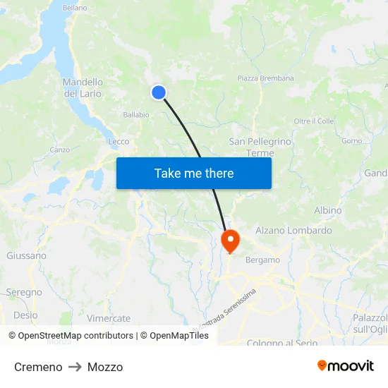 Cremeno to Mozzo map
