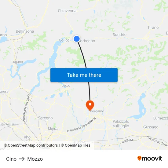 Cino to Mozzo map
