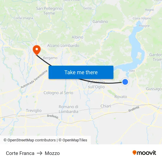 Corte Franca to Mozzo map