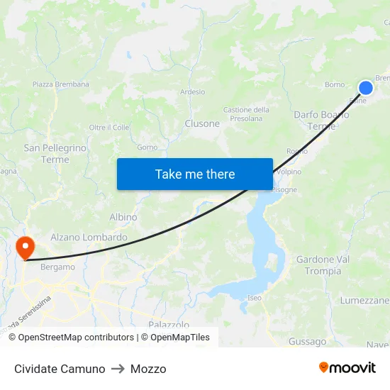 Cividate Camuno to Mozzo map