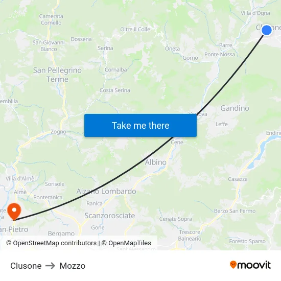 Clusone to Mozzo map