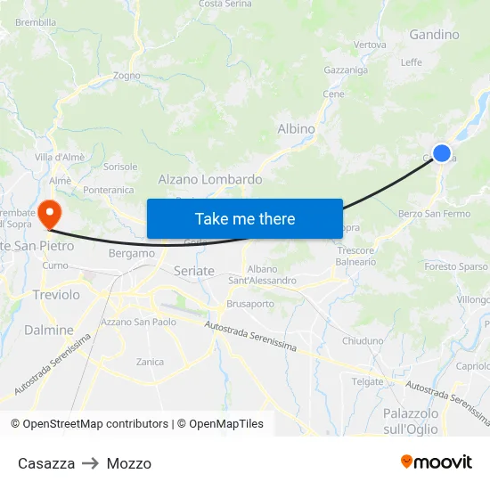 Casazza to Mozzo map