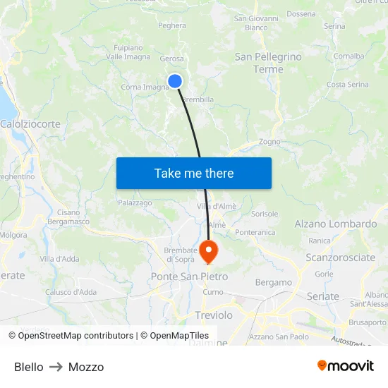 Blello to Mozzo map