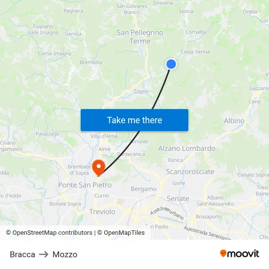 Bracca to Mozzo map