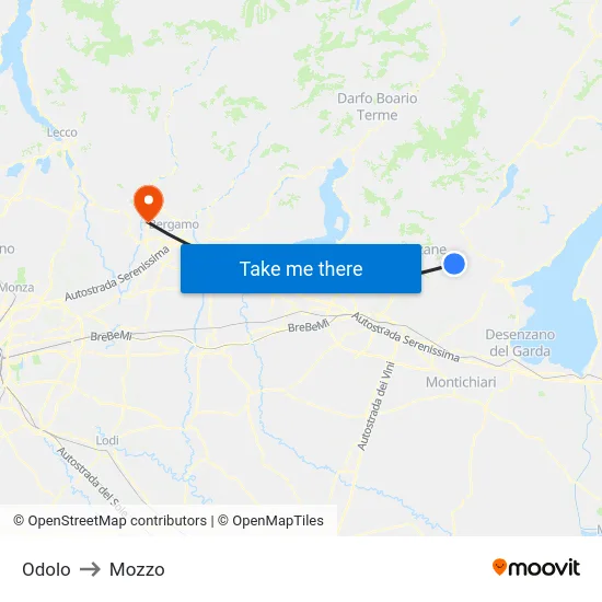 Odolo to Mozzo map