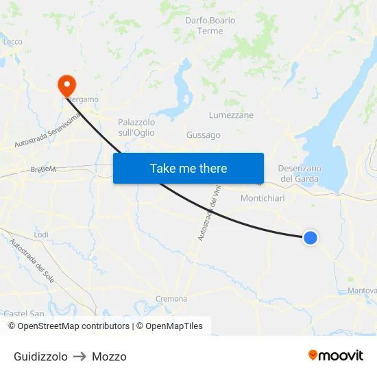 Guidizzolo to Mozzo map