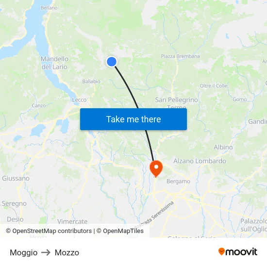 Moggio to Mozzo map