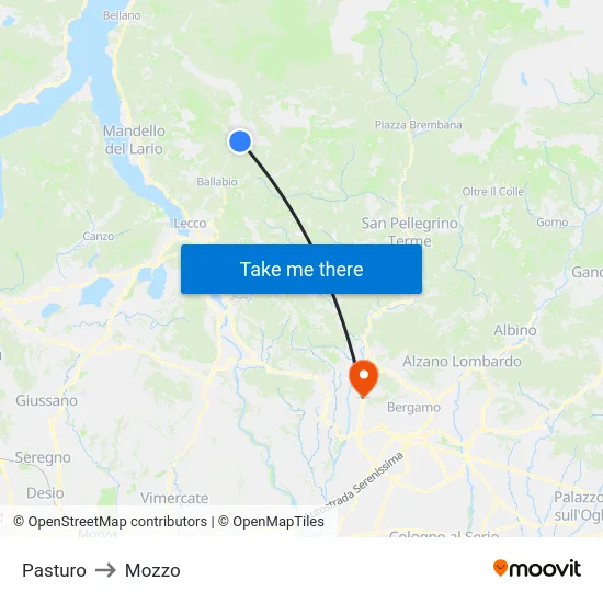 Pasturo to Mozzo map