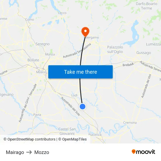 Mairago to Mozzo map