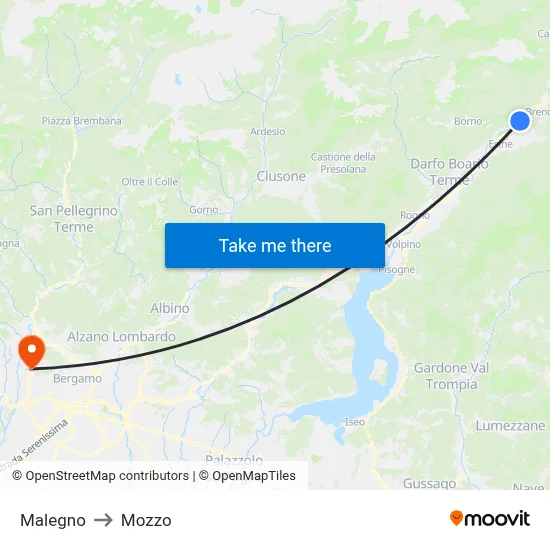 Malegno to Mozzo map