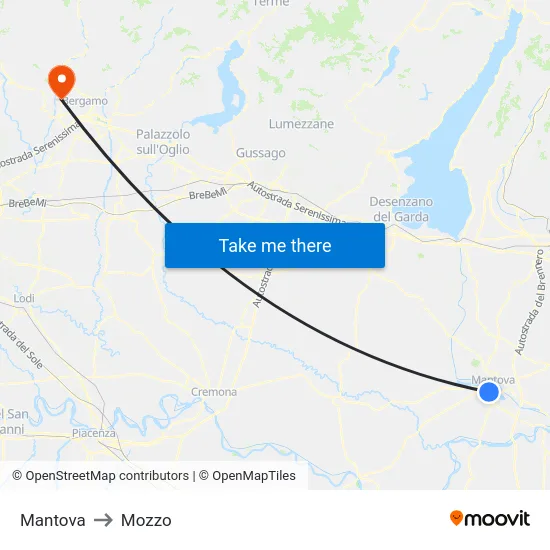 Mantova to Mozzo map