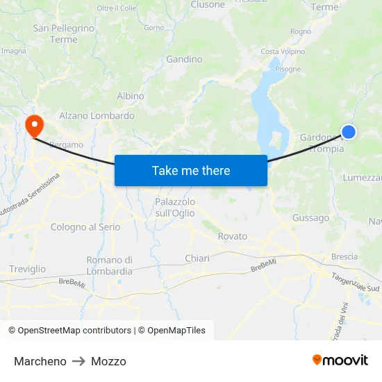 Marcheno to Mozzo map