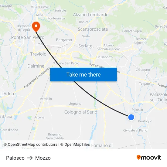 Palosco to Mozzo map