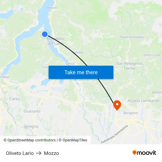 Oliveto Lario to Mozzo map