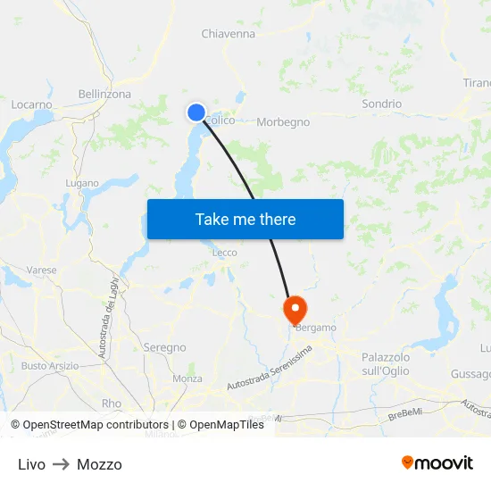 Livo to Mozzo map