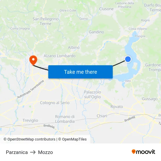 Parzanica to Mozzo map