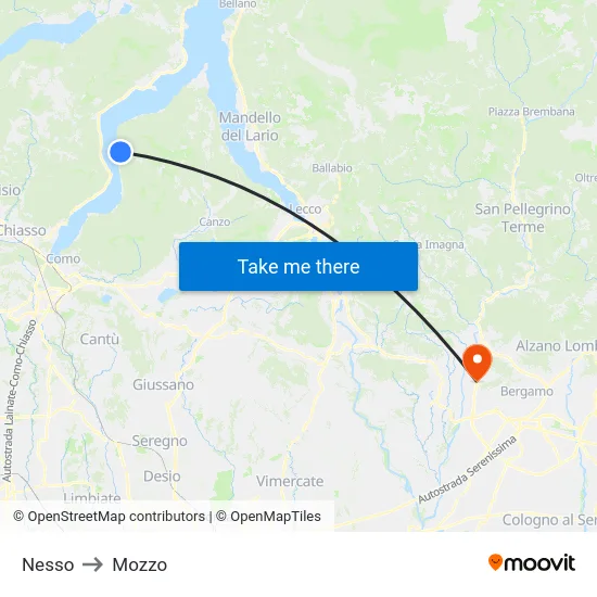 Nesso to Mozzo map