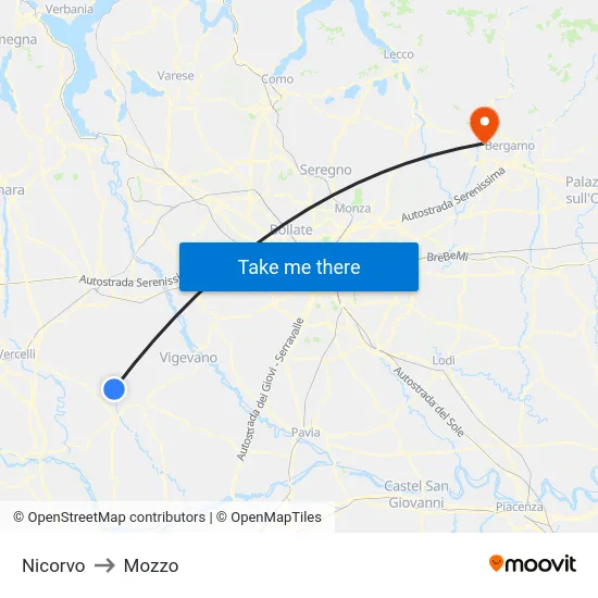 Nicorvo to Mozzo map