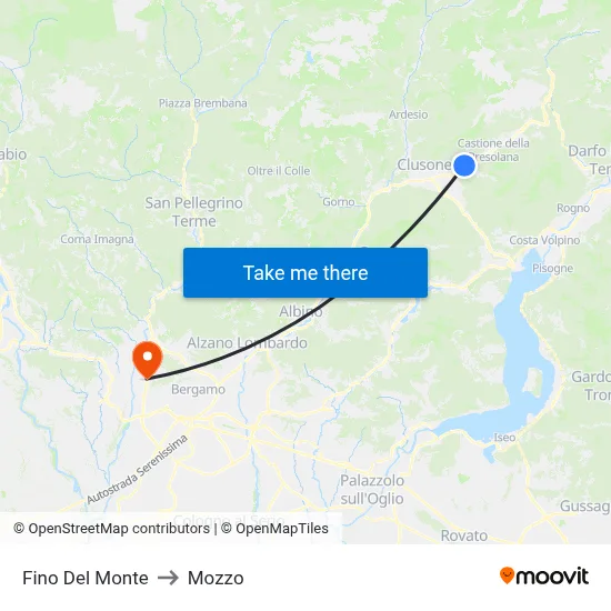 Fino del Monte to Mozzo map