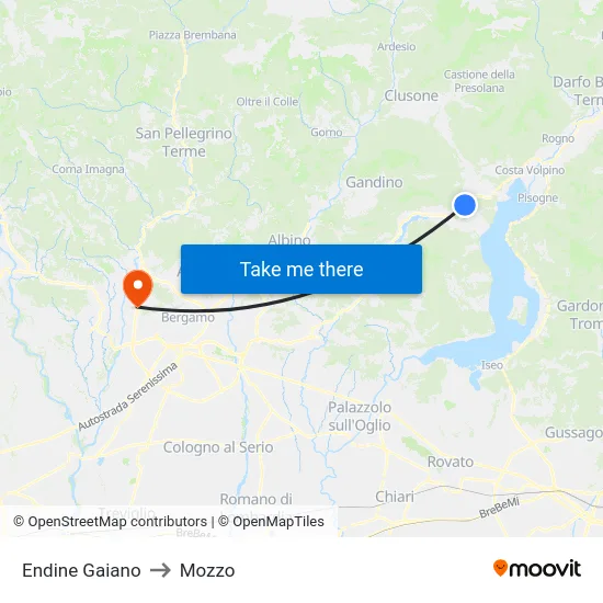 Endine Gaiano to Mozzo map
