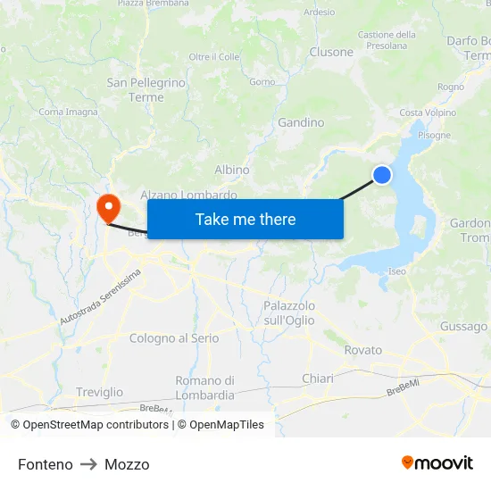 Fonteno to Mozzo map