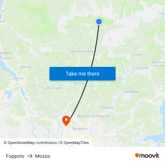 Foppolo to Mozzo map
