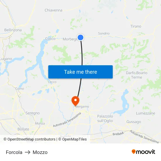 Forcola to Mozzo map