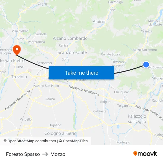 Foresto Sparso to Mozzo map