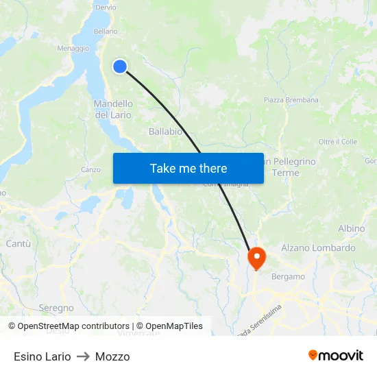 Esino Lario to Mozzo map