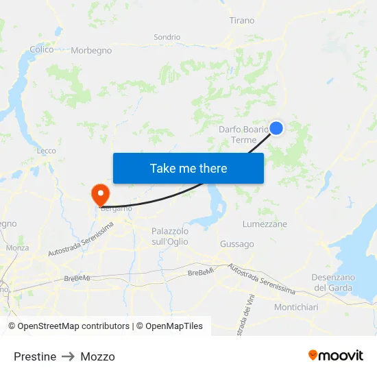 Prestine to Mozzo map