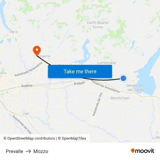 Prevalle to Mozzo map