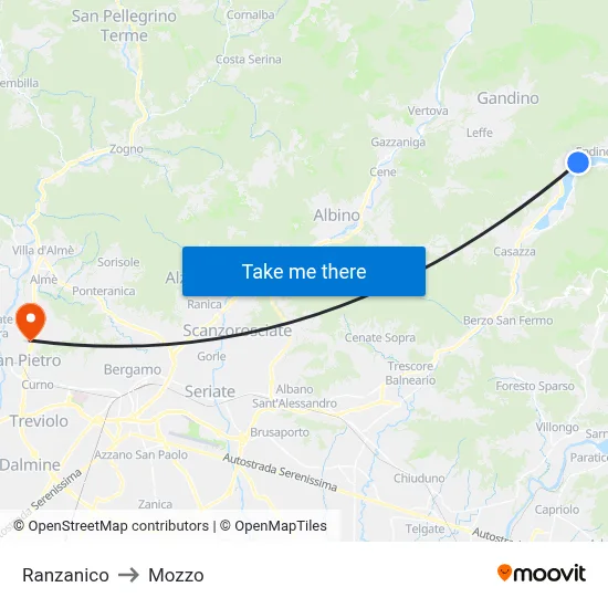 Ranzanico to Mozzo map