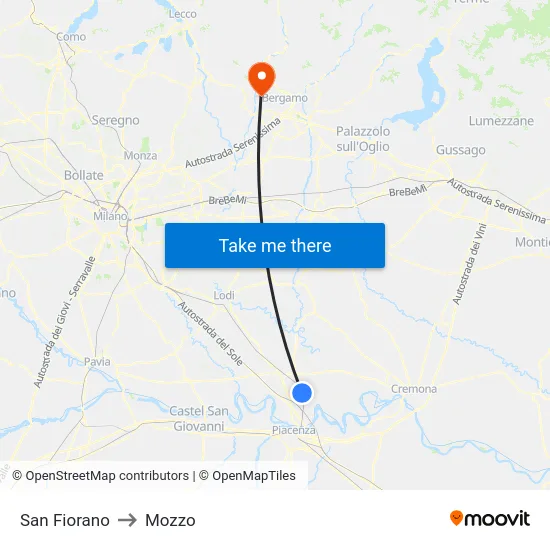 San Fiorano to Mozzo map