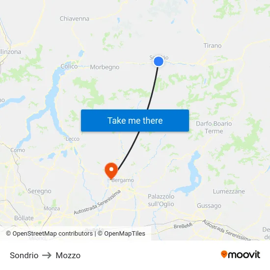 Sondrio to Mozzo map