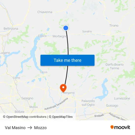 Val Masino to Mozzo map